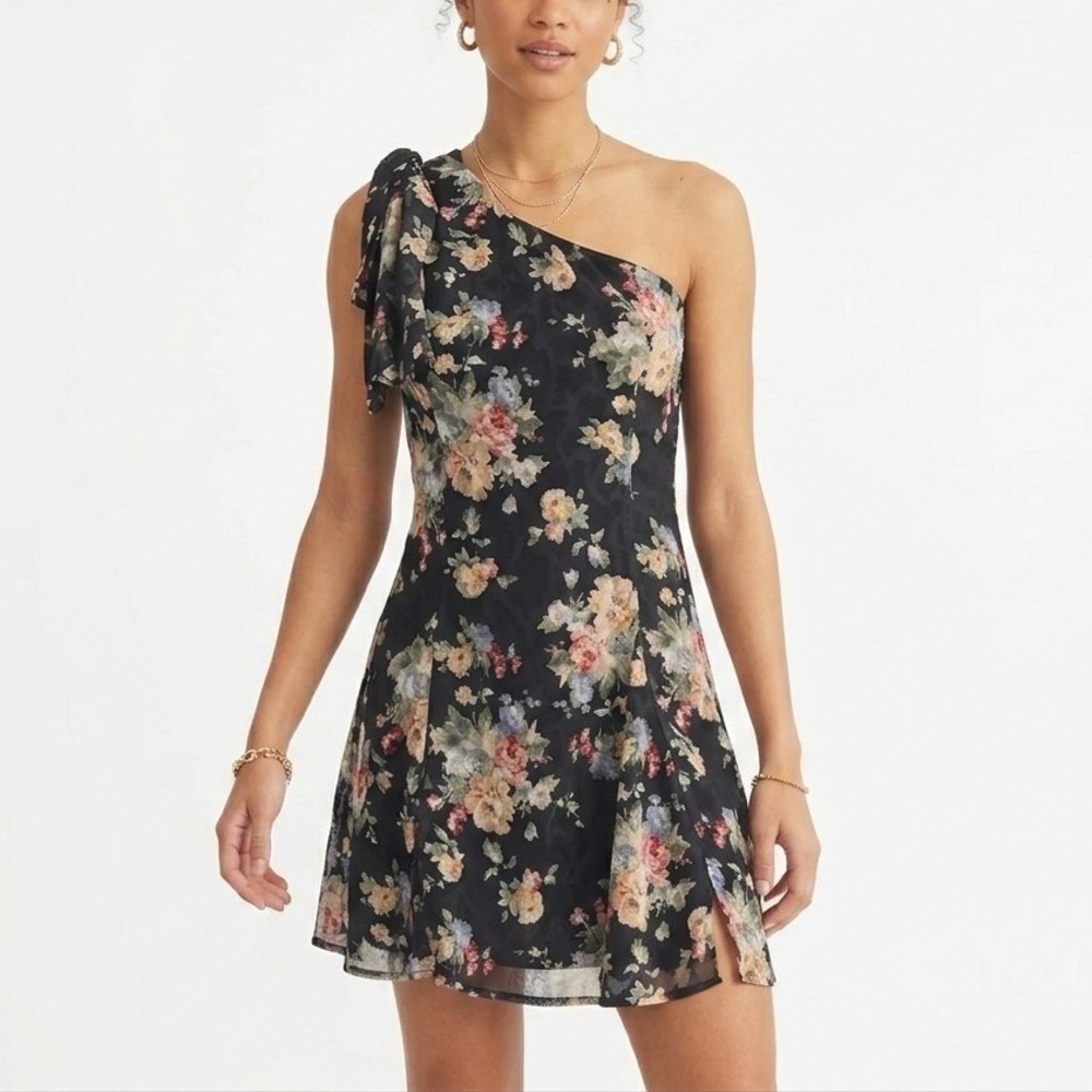 AROSE STUDIO‎ Sierra One-Shoulder Dress Black Size Small Floral Formal Party